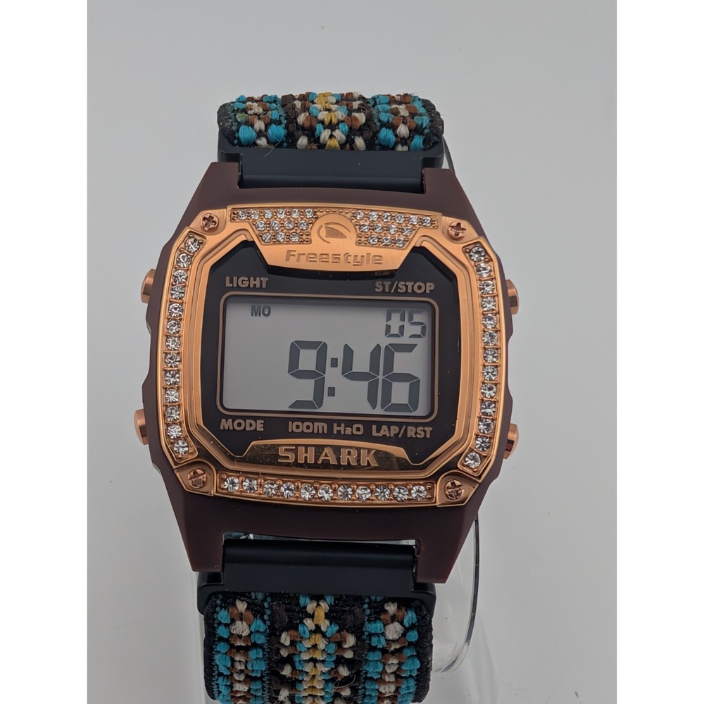 Freestyle Shark Rosegold Rhinestone Bezel Nylon Band- New Battery